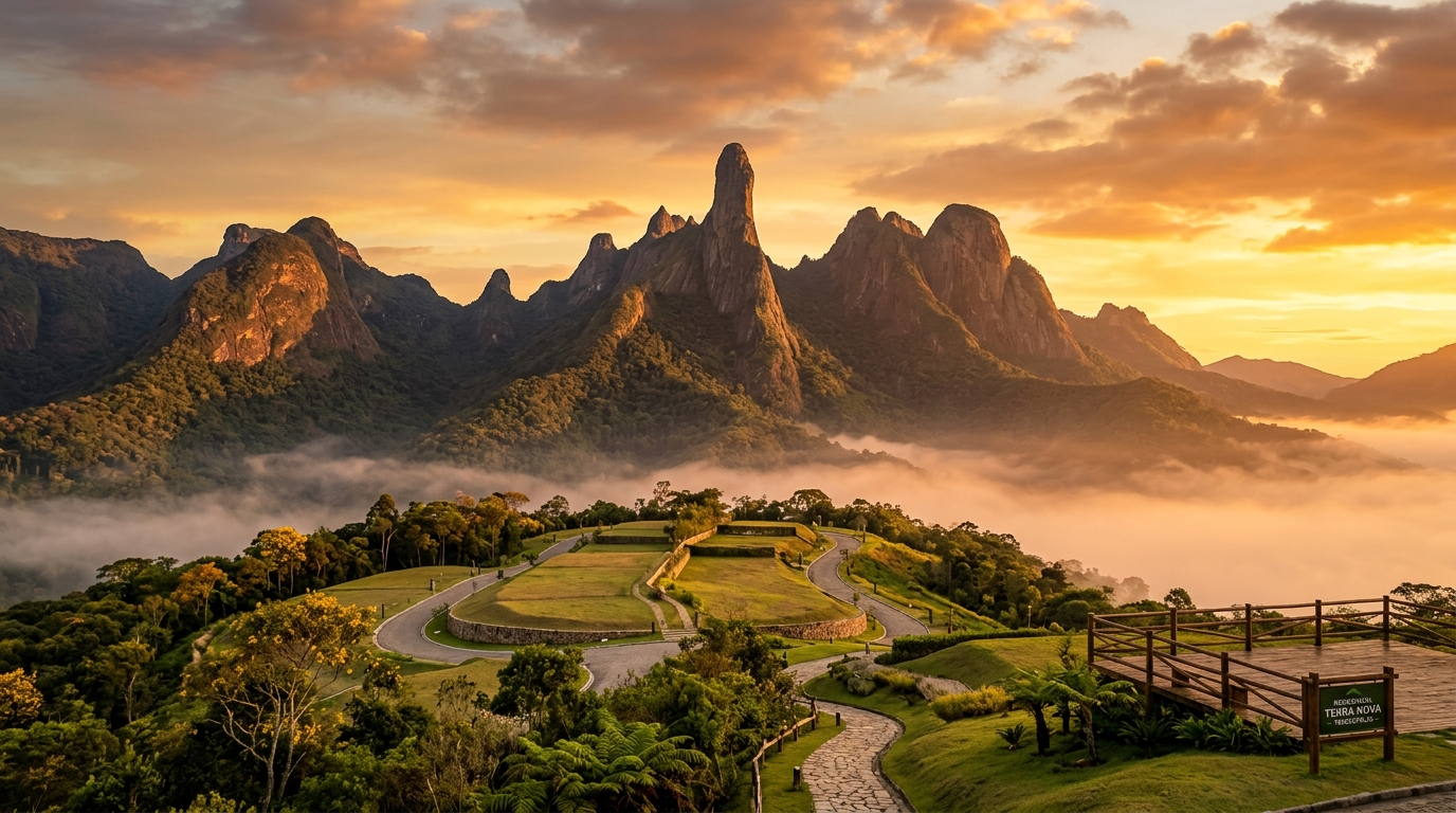 Vista espetacular das montanhas de Teresópolis e pôr do sol no Golden Green Residencial